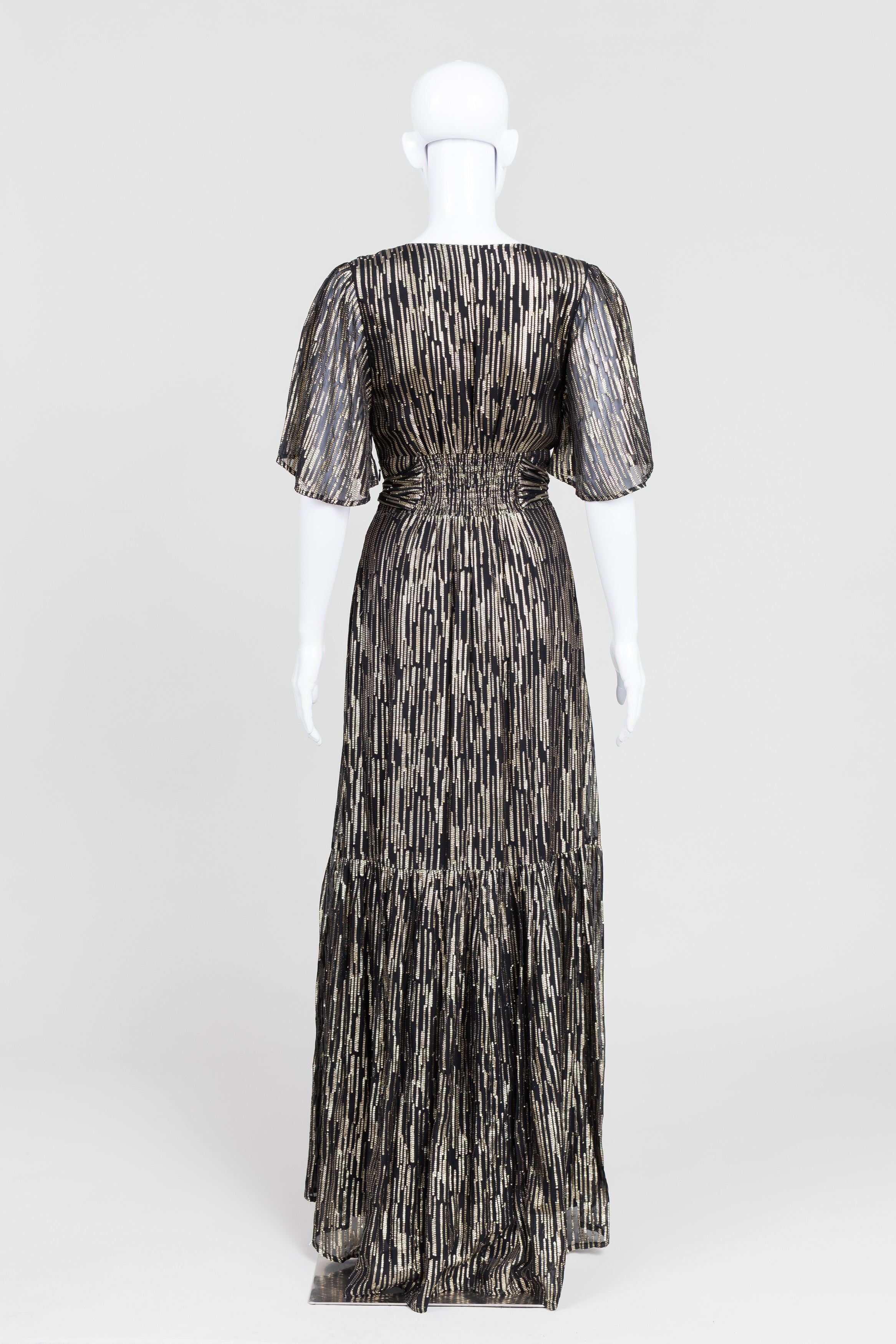 ba&sh Black/Gold Lurex Mock Wrap Evening Dress w/ Cape Sleeves (0)