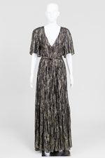 Load image into Gallery viewer, ba&amp;sh Black/Gold Lurex Mock Wrap Evening Dress w/ Cape Sleeves (0)
