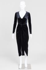 Load image into Gallery viewer, Ever New Black Velour Long Sleeve Plunge V-Neck Fitted Dress (2)

