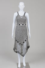 Load image into Gallery viewer, Crochet grey and white sheer dress with black flowers and spaghetti straps
